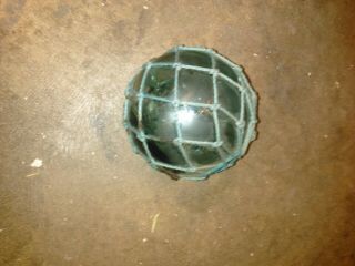 Vintage Japanese Roped Green Glass Fishing Net Floating Buoy Ball