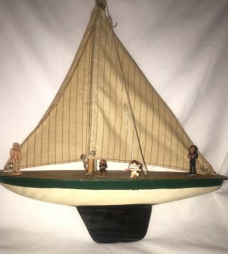 Vintage Model Wooden Pond Boat Yacht Schooner Ship Sailboat