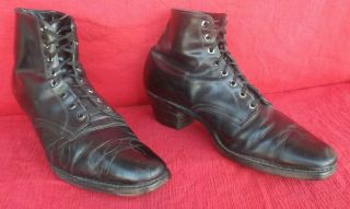 Antique Mens Black Leather Lace - Up High Top Latin Heel For Horse Riding Shoes - Nr