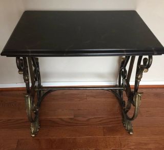 Vintage Labarge Iron Brass Base With Mahogany,  Wooden Top,  Occasional Table