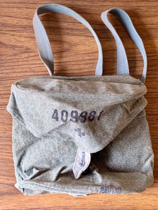 Vintage Wwii Swiss Gas Mask Bag Canvas Satchel With Sewn Pockets Ww2