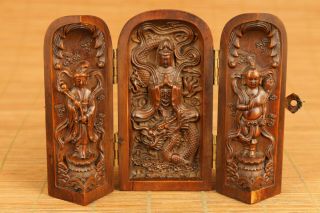 Unique Old Boxwood Hand Carved Buddha Statue Netsuke Collect Bring Money Gift