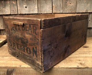 RARE Vintage ALASKA BEAR SALMON Wooden Crate Box Advertising Sign Graphics 7