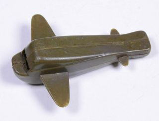 Vintage Airplane Toy Whistle Hard Plastic Army Green 3 " L X 2.  25 " W