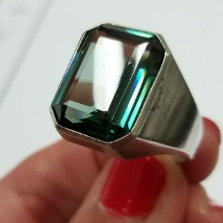Vintage Mens Norway 835 Silver Emerald Cut Tourmaline Ring Sz 8.  5