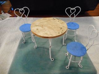 Vintage Dollhouse Ice Cream Parlor Table And 3 Chairs