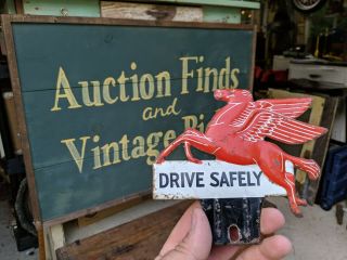 Vintage Metal Pegasus Drive Safely License Plate Topper