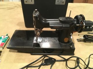 Antique Singer Featherweight sewing machine w/Ori Table,  Box,  Pedal & accessories 7