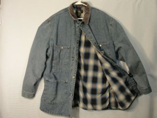 VTG RRL Double RL Ralph Lauren Flannel Lined Barn Chore Coat Blue Denim Jacket L 2