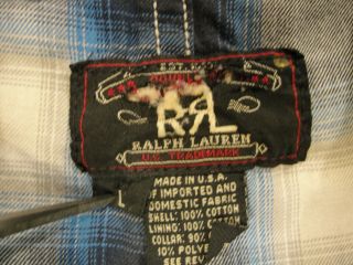 VTG RRL Double RL Ralph Lauren Flannel Lined Barn Chore Coat Blue Denim Jacket L 6