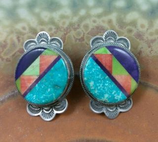 Stunning Vintage Benny Valerie Aldrich Turquoise Spiny Oyster Sterling Earrings