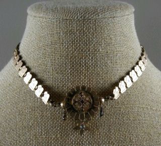 Antique Victorian Book Chain Necklace Gold Filled Star Garnet Ornate