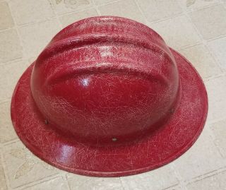Vintage Red Full Brim Safari Fiberglass Bullard 502 Hard Hat Ironworker