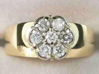14k Yellow Gold Diamond -.  42 Tcw Band Flower Cluster Cocktail Ring - Size 6.  25