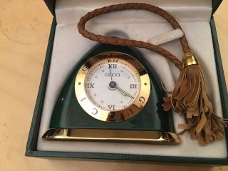 Ultra Rare Vintage Gucci Stirrup Travel Alarm Clock Malachite & Brass Swiss Made