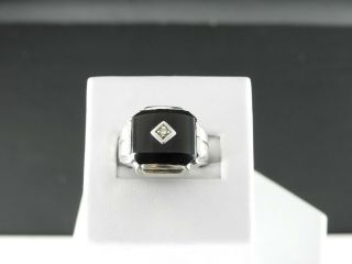 Vintage Art Deco Ring Solid 10k White Gold Onyx Diamond Womens Jewelry 6