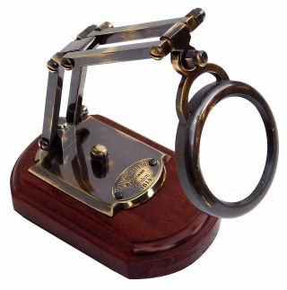 Wooden Base Adjustable Desk Magnifier Antique Nautical Brass Magnifying Glass