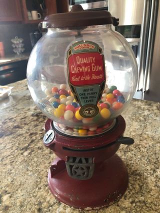 Unique,  Vintage Columbus Vending Company Gum Ball Machine Penny Coin Operated