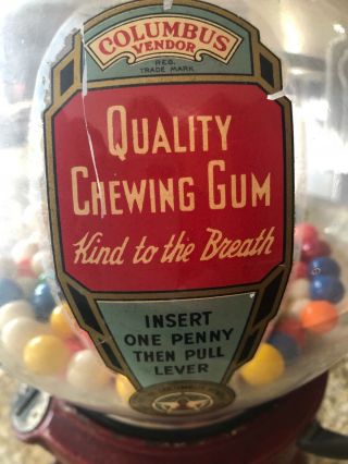 Unique,  Vintage Columbus Vending Company Gum Ball Machine Penny Coin Operated 5