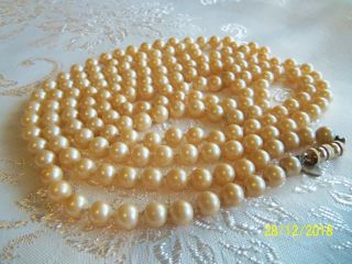 Vintage Les Bernard Long 64 Inch Creamy Glass Pearl Bead Necklace Rare 60 