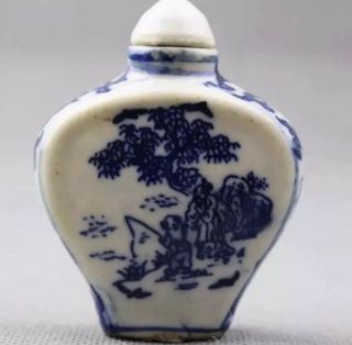 Old Blue White Porcelain Chinese Antique Snuff Bottle Vintage