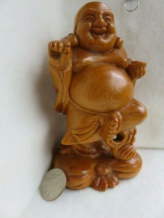Chinese Wood Carving Happy Buddha Statue 6 " High Light Color Stain