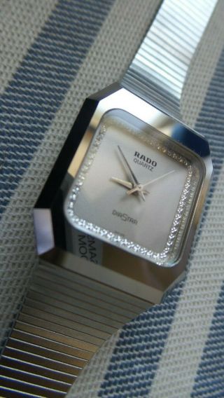 Vintage Rado Diastar Swiss Watch Ladies White Gold With Diamond Cut Face Accent