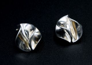 Modernist Sterling Silver Clip On Earrings By Hans Hansen 1960 