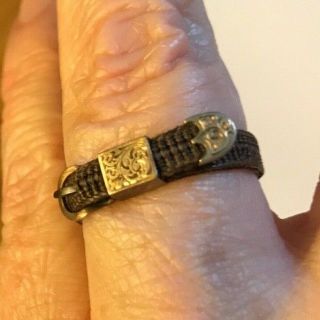 Antique Victorian 9ct Rose Gold Memorial Woven Hair Buckle Ring