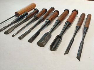 Set Of 10　japanese Wood Carving Tools　antique　gouges Knife Rounded Chisels　sharp