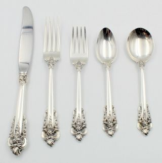 Vintage 5 Piece Place Setting Wallace Sterling Silver Grand Baroque Nr 5972