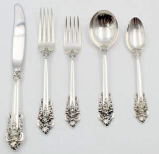 Vintage 5 Piece Place Setting Wallace Sterling Silver Grand Baroque Nr 5977