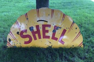 Shell Gas Oil Service Station Porcelain 6’x3’ Sign Gas Oil Top Half Vintage Real