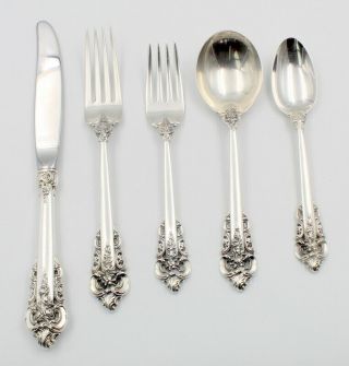 Vintage 5 Piece Place Setting Wallace Sterling Silver Grand Baroque Nr 5980