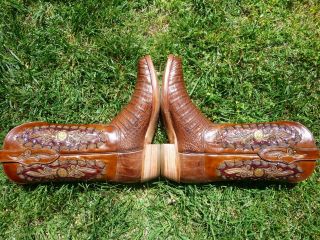 Vintage Black Jack Tooled / Carved Rare Alligator Crocodile Western Boot 10 D