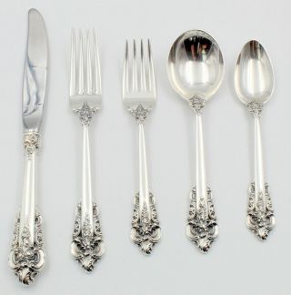 Vintage 5 Piece Place Setting Wallace Sterling Silver Grand Baroque Nr 5975