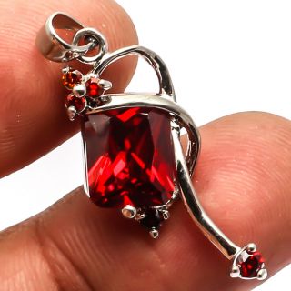 Red Garnet Pendant 925 Sterling Silver Jewelry Ethnic Jewelry Sz1.  37 "