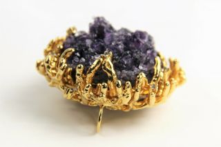 ESTATE Jewelry PANETTA SIGNED BRUTALIST PENDANT BROOCH AMETHYST GEODE RHINESTONE 4