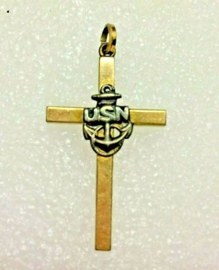 Vintage Ww2 Gold Cross With Navy Insignia.  Usn