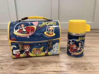 1963 Vintage The Jetsons Metal Dome Lunch Box & Thermos Set By Aladdin.