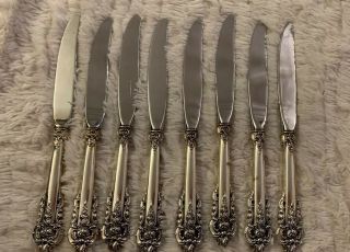 Set Of 8 Wallace Grande Baroque Sterling Silver True Dinner Knives Knife 9 3/4 "