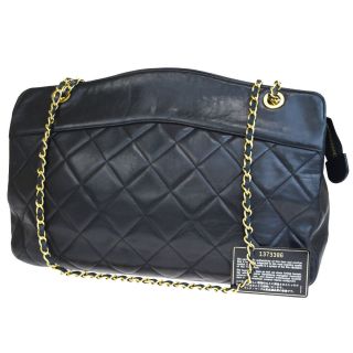 Auth Chanel Cc Logos Quilted Chain Shoulder Bag Leather Black Vintage 79em981