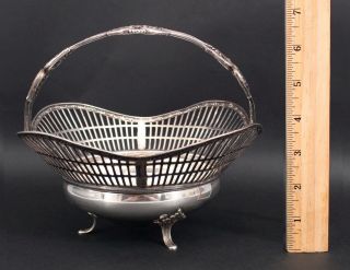 Antique Mid - 20thc Peruvian Camusso Sterling Silver Openwork Handled Basket,  Nr