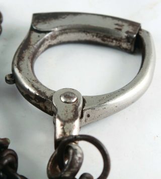 Antique Single Handcuff On 60 Inch Lead Chain Transport Handcuffs Police Prison