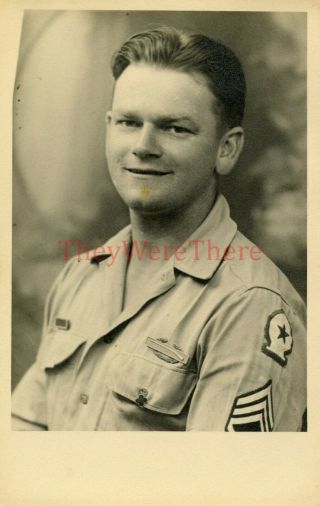 Wwii Photo Postcard - Us Army Gi Studio Portrait W/ North African Theater Patch