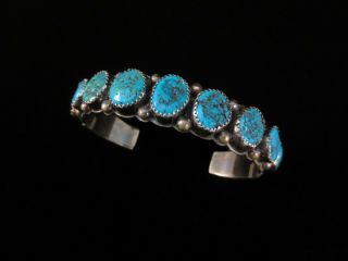 Vintage Navajo Bracelet Sterling Silver And Turquoise Row