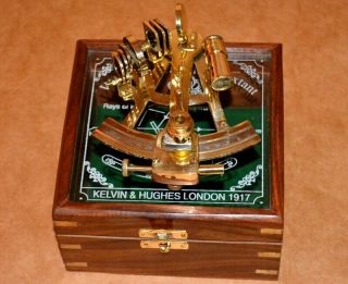 Antique Vintage 4 " Brass Nautical Sextant Astrolab Ship Instrument W/ Wooden Box