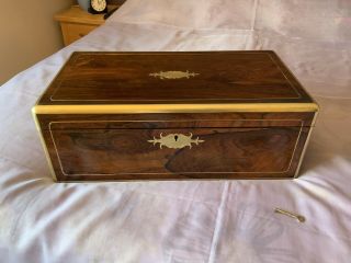 Large Victorian Writing Slope Box Secret Drawers Underdrawer Lock & Key
