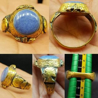 Gold Gilding Wonderful Old Lapis Lazuli Lovely Unique Ring 49