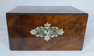 Large Antique Figured Walnut,  Mother of Pearl & Abalone Jewellery Box 3